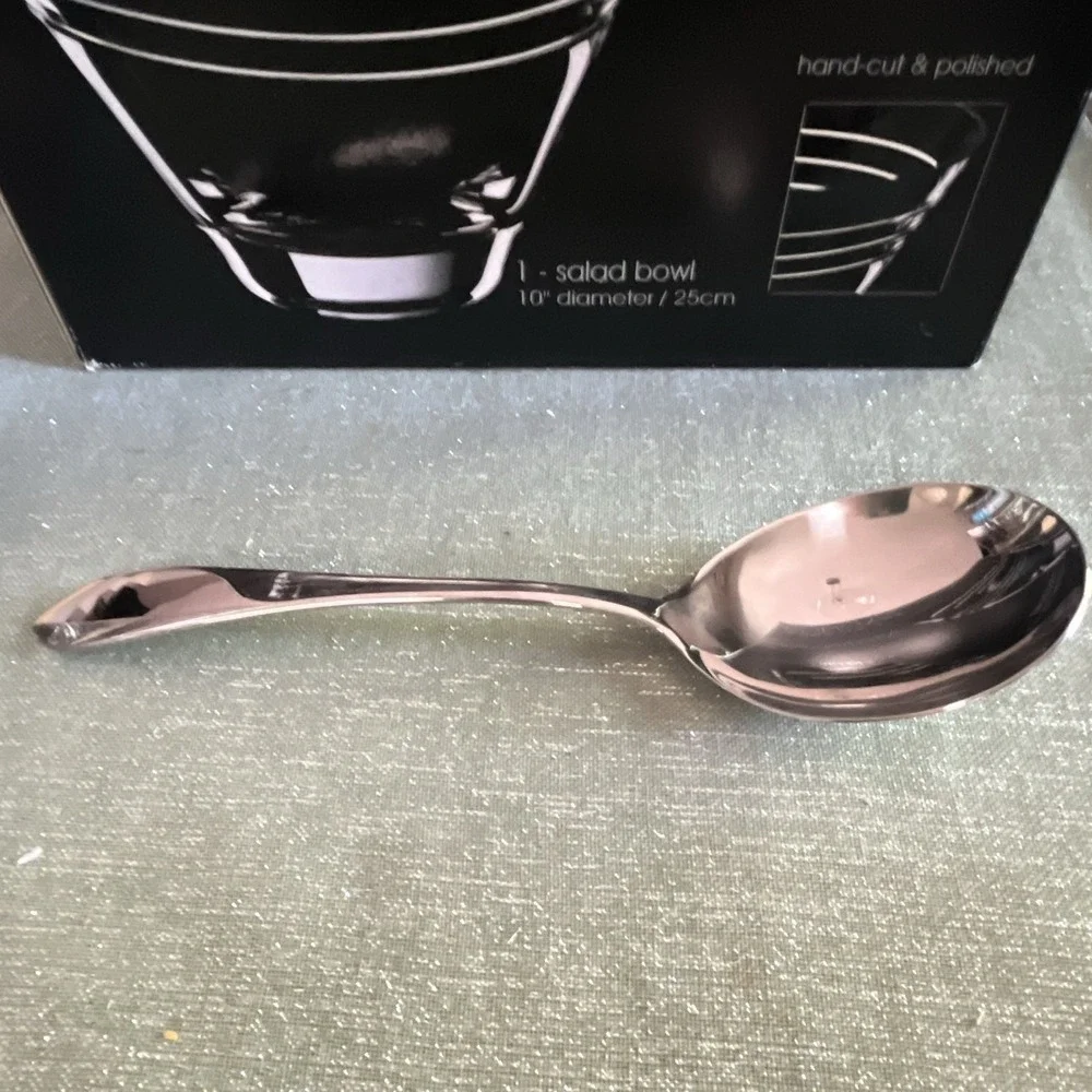 Tarnow Poland Mouth-Blown Crystal Bowl 10 inch plus Gorham 18/8 Serving Spoon